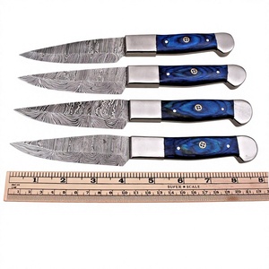 Ensemble de 4 couteaux de chef à steak en acier Damas, finition brossée, poignées en bois et acier avec renfort, 4 mm, orientation réglable - Product Image 2