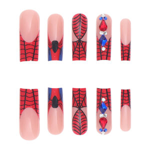 Temooi al por mayor 24 piezas ABS puntas largas ataúd uñas postizas Hero Rhinestone impresión con pegamento para uñas Prensa en Nail Art Design - Product Image 1