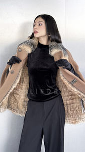 <span class=keywords><strong>Cape</strong></span> en laine avec col rabattu et doublure en fourrure de renard <span class=keywords><strong>polaire</strong></span>, nouveau manteau élégant en fourrure de renard, mode automne, manteau en vison, col en fourrure de renard - Product Image 2