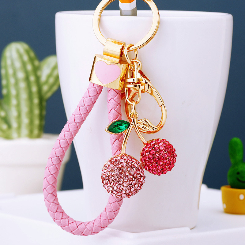 Cherry Rhinestone Keychain - Bling Fruit Keyring, Cute Purse Charm For Handbags, Gifts