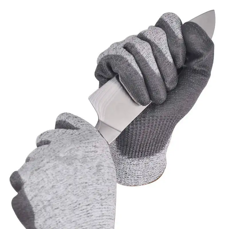 Iş güvenliği HPPE 5 seviye Anti-Cut eldiven PU kaplama kavrama kesim dayanıklı çalışma eldivenleri