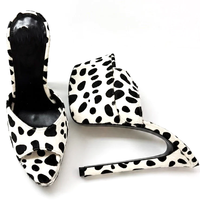 Chaussures de créateur 2026 en poils de veau dalmatien, mules à talon de 16 cm, imprimé animal sexy, sandales à plateforme ultra-hautes pour femmes