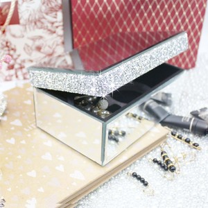 Boîte à bijoux en verre miroir avec strass <span class=keywords><strong>diamant</strong></span> écrasé argent <span class=keywords><strong>perle</strong></span> décor souvenir mallette de <span class=keywords><strong>rangement</strong></span> organisateur - Product Image 4