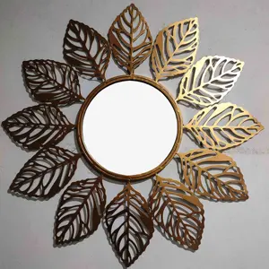 공장 가격 잎 골동품 금속 거울 벽 예술 대형 라운드 벽 거울