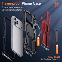Coque de protection intégrale Pathfinder de qualité militaire à 3 couches (cadre avant + TPU + PC) avec béquille cachée en zinc pour iPhone 17 Pro Max