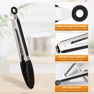 Pinces en silicone souple avec poignée antidérapante en acier inoxydable épaissi Ensemble d'ustensiles multi-usages pour barbecue, pain et gâteau - Product Image 3