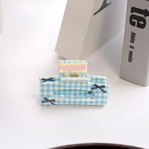 Pinza de pelo a cuadros azul y blanca de estilo japonés y coreano, accesorio para el cabello de mujer bonito y de moda personalizable - Product Image 4