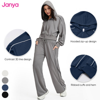 Ensemble de vêtements de sport décontractés Janya, logo, vêtements de sport, pantalon de survêtement à jambes larges, veste à capuche, ensemble de yoga 2 pièces pour femmes, couleurs contrastées