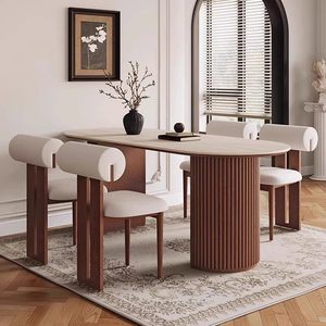 Oval Solid Wood Dining <b>Table</b> Bentwood Structure Stable For Dining Room - Product Image 3