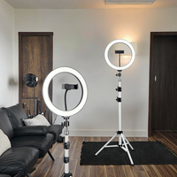 Dudukan Tripod Streaming langsung profesional, dengan lampu cincin & mikrofon untuk ponsel/kamera perekaman Video TikTok YouTube
