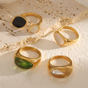 Geometric Resin <b>Titanium</b> Steel <b>Ring</b> Set For Women Elliptical Design Stainless Steel Jewelry Gift Occasion TR4526 - Product Image 2