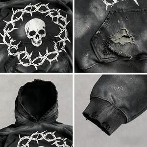 Sudadera con Capucha de Lujo de Alta Calidad, 500 Gsm, con Diseño de Calavera, Lavado Ácido, para Hombre, Moda Urbana, Sudadera Personalizada para Chico, Diseño en Blanco - Product Image 3