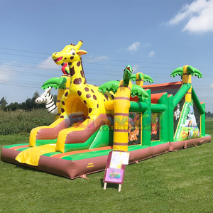 Castillo inflable comercial con tobogán y pista de obstáculos inflable para niños y adultos, tipo safari. - Product Image 1