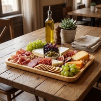 Plateau de service compartimenté en bambou avec couvercle, plateau à collation portable pour l'extérieur, boîte de rangement carrée pour fruits secs et fêtes