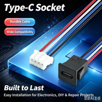 Cable con Conector Hembra Tipo C para Montaje en Panel LN-068, 4 Pines, Conector Tipo C para Equipos, Electrónica DIY, Modificación de Automóviles