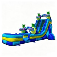 Toboggan aquatique gonflable tropical en forme d'ananas avec piscine, toboggan aquatique commercial en PVC gonflable pour location événementielle