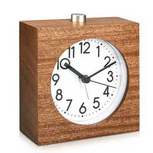Classic Home Decor Wood Desktop Table Clock Smart Mini Office Non-Ticking Clock
