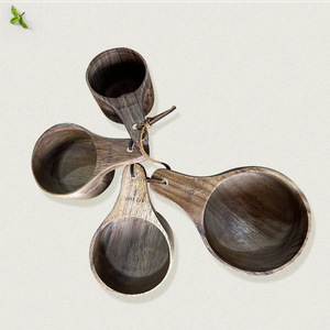 Tasses à mesurer en bois d'acacia, ensemble de 4 pièces, écologiques, lavage à la main uniquement, pour le café et la cuisine - Product Image 3