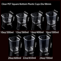 Herbruikbare, recyclebare PET wegwerp beker voor koude dranken, bubble tea, fruitthee, koffie, zwart vierkant plastic bekertje met deksel (16oz)