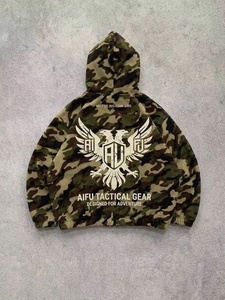 Sudadera con capucha <span class=keywords><strong>de</strong></span> camuflaje con estampado puff personalizado para hombre, estilo Y2K, streetwear, con cremallera completa, máscara facial, <span class=keywords><strong>de</strong></span> peso pesado y corte holgado - Product Image 2