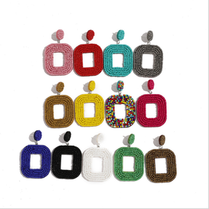 Orecchini nativi a buon mercato all'ingrosso gioielli di moda donna creativo geometrico con cuore quadrato fatto a mano Boho <span class=keywords><strong>Sead</strong></span> orecchini di perline - Product Image 1
