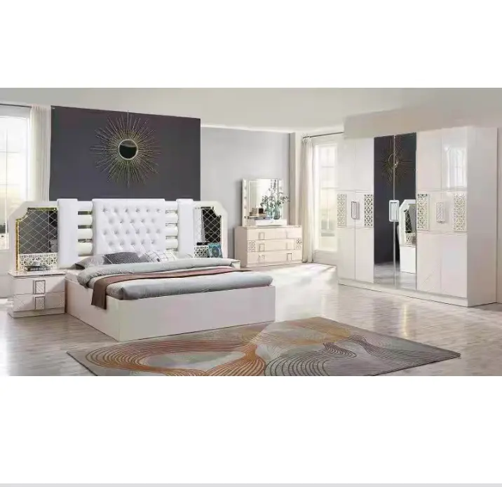 Latest African style Bedroom Sets 5pcs Luxury King Size Mirrored Bedroom Furniture Set jordans furniture bedroom sets