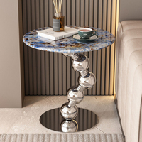 Table basse chromée en acier inoxydable, ronde, ensemble de meubles de maison, table d'appoint nordique moderne de luxe en marbre pour salon
