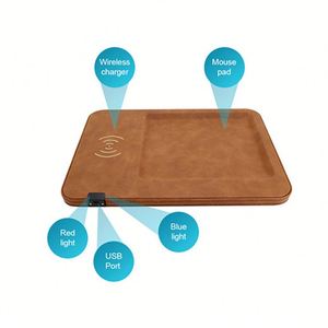 Chargeur sans fil 2-en-1 avec tapis de souris en cuir PU, plateau organisateur de bureau, station de charge rapide, accessoires de bureau modernes - Product Image 3