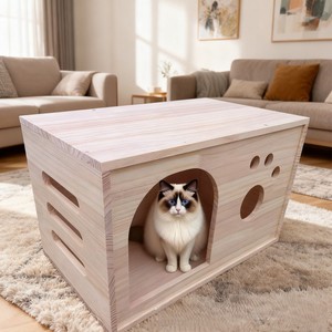 Nichoir pour animaux de compagnie en bois de pin, utilisé comme niche pour chats, pour que vos animaux aient une maison sûre et confortable - Product Image 1