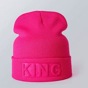 Nouveaux bonnets d'hiver style roi et reine, couleur unie, bord retroussé, logo personnalisé, impression numérique, acrylique, laine, peluche, unisexe, voyage - Product Image 6