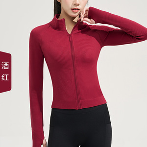 Top Deportivo de Yoga Ajustado para Mujer, Sin Costuras, con Cierre, Cuello Alto, Elástico en Cuatro Direcciones, Spandex/Nylon, con Logotipo Frontal - Product Image 3