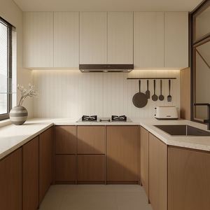 Armoire de bar modulaire en bois SANTOPOVA avec structure encadrée de verre et rangement ouvert - Product Image 4