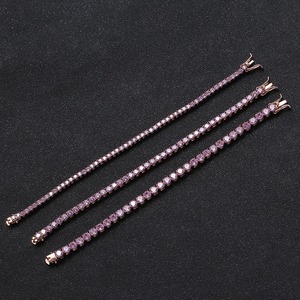 Pulsera de tenis de lujo con micro pavé de circonitas rosas, chapada en oro rosa, de 3/4/5 mm, pulsera de tenis con circonitas rosas de 7 y 8 pulgadas - Product Image 4