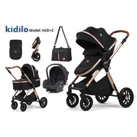 Poussette bébé convertible 3 en 1 à 4 roues en acier inoxydable Oxford, vue haute, pliable, absorption des chocs, capacité de charge de 20 kg pour