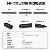 Stylet universel pour écrans tactiles capacitifs, 2 en 1 avec pointe ronde en caoutchouc et pointe en graphite durable, sans batterie