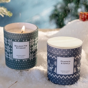 Bougie de Noël de marque privée OEM Pot en verre dépoli de 7.5oz avec couvercles en bois Gravé au <span class=keywords><strong>laser</strong></span> pour bougies à effet lumineux - Product Image 1