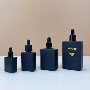 Square Matte Black Glass Essential Oil Bottles Beard Oil 15ml 30ml 50ml 100ml Rectangle Glass <b>Empty</b> Dropper Bottle - Product Image 2