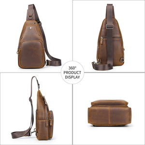 MARRANT <strong>Crazy</strong> Horse Leather Chest Sling Bag with <strong>Earphone</strong> Hole Single Shoulder Backpack Cross Body Bags Men Leather Chest Bag - Product Image 3