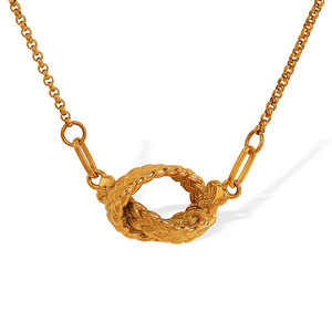 Collar de cadena para suéter de acero inoxidable con textura anudada, chapado en oro de 18 quilates, para uso diario, joyería de aleación de zinc - Product Image 4