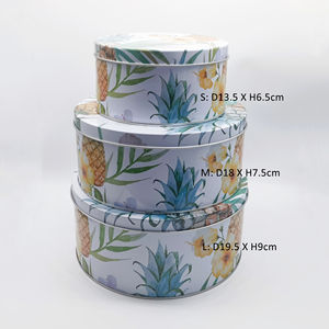 Ensemble de boîtes contenants de bonbons alimentaires imprimé Biscuit/biscuit emballage métal rond belle plante/fleur vide 3 pièces fer blanc 16 ensembles - Product Image 1
