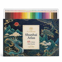 Crayons de couleur à l'huile FLOWood Shanhai Atlas 48 couleurs, crayons de dessin et d'esquisse pour artistes de style rétro chinois, coffret cadeau de qualité supérieure