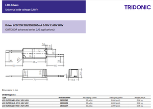 Tridonics Durable 28002252 350MA 0-10V IP67 Salida 18-36V Fuente de alimentación de luz LED 12W - Product Image 3