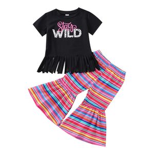 Customized Clothing Set Baby Girl Boutique Children Clothes Kid Casual Clothes Set Short Sleeve <b>Top</b> and Bell Bottom Pant Set - Product Image 5