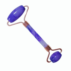 Durable Violet Resin Face Roller with Rose Gold Frame Dual-Sided Crystal <b>Massage</b> Roller for Skincare - Product Image 4