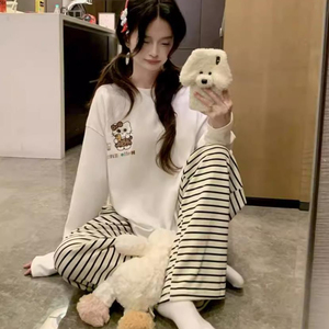 Figura de red 2025, pijamas de primavera y verano, traje de mujer, <span class=keywords><strong>ropa</strong></span> de <span class=keywords><strong>casa</strong></span>, estampado de leopardo blanco, pantalones finos KT de doble longitud - Product Image 4