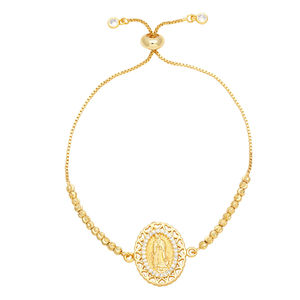 Bracelet ajustable en or plaqué or rétro avec pendentif Vierge Marie, bracelets religieux en or rétro pour femmes - Product Image 1