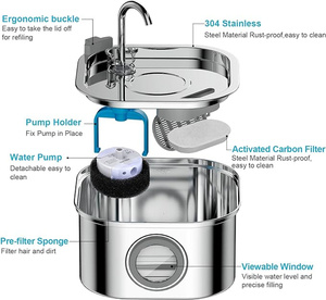 Cat Water Fountain Stainless Steel <strong>Dog</strong> Automatic Waterer <strong>Bowl</strong> Auto Pet Dispenser Quiet Pet Drinking Water Fountain - Product Image 2