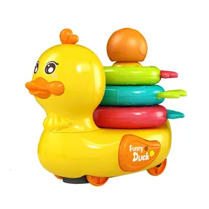 Samlok 2023 Hand Rope Pull Away Car Duck Game Fun Puzzle Electric Universal Driving Cute Duck Toy With Lights Music