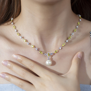 สร้อยคอจี้ไข่มุก Messi Jewelry รุ่น MSN-830 เงินแท้ S925 ประดับด้วยไพลินสีเหลืองทรงมาร์คีส์ และตัวล็อกจี้ประดับเพชร - Product Image 4