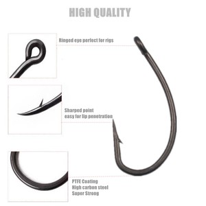 Hameçon de pêche à la carpe pour machines à cheveux, revêtement en PTFE, fabriqué au japon, crochets à œil, <span class=keywords><strong>micro</strong></span> barbelé ou sans barbes, acier à haute teneur en carbone - Product Image 2